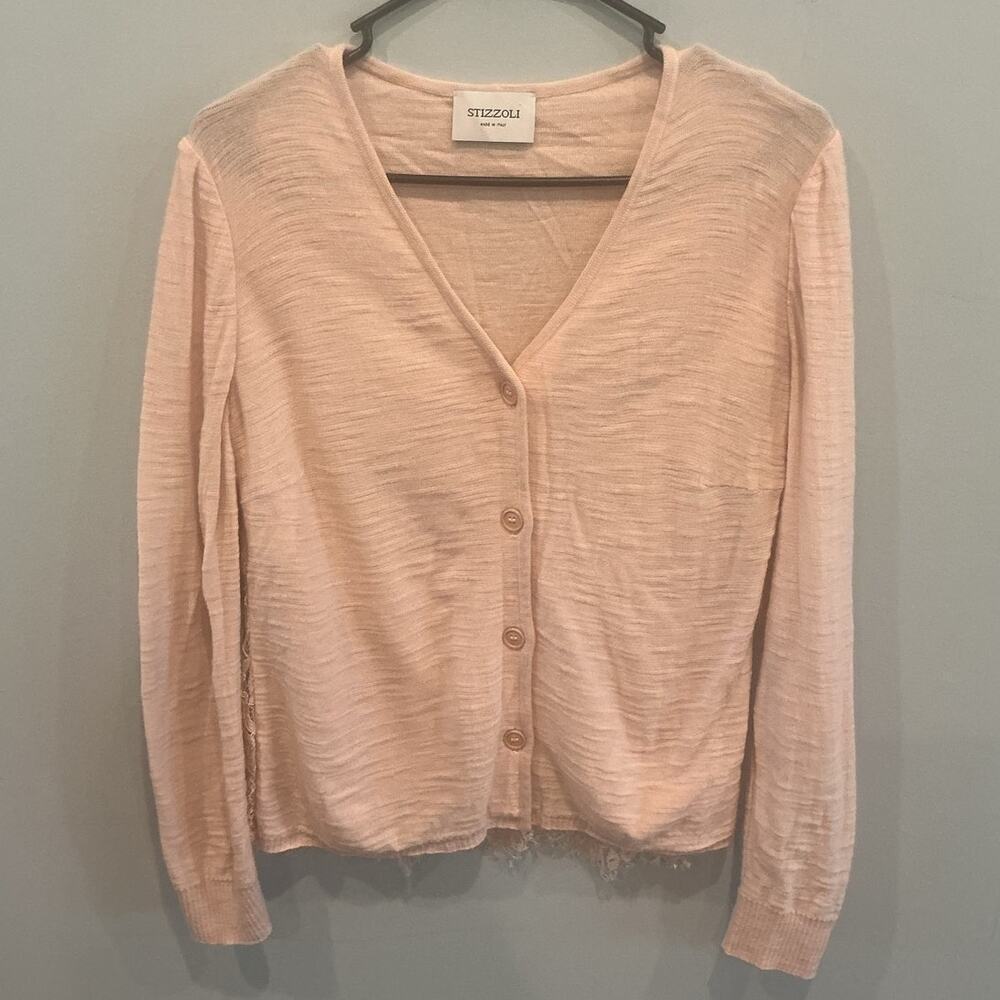 Stizzoli Womens Wool Blend Crochet Back Cardigan EU 44 US 8 M Pink Coquette Prep